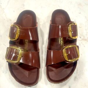 Birkenstock Arizona big buckle chocolate patent leather sandal women's 11 (42)